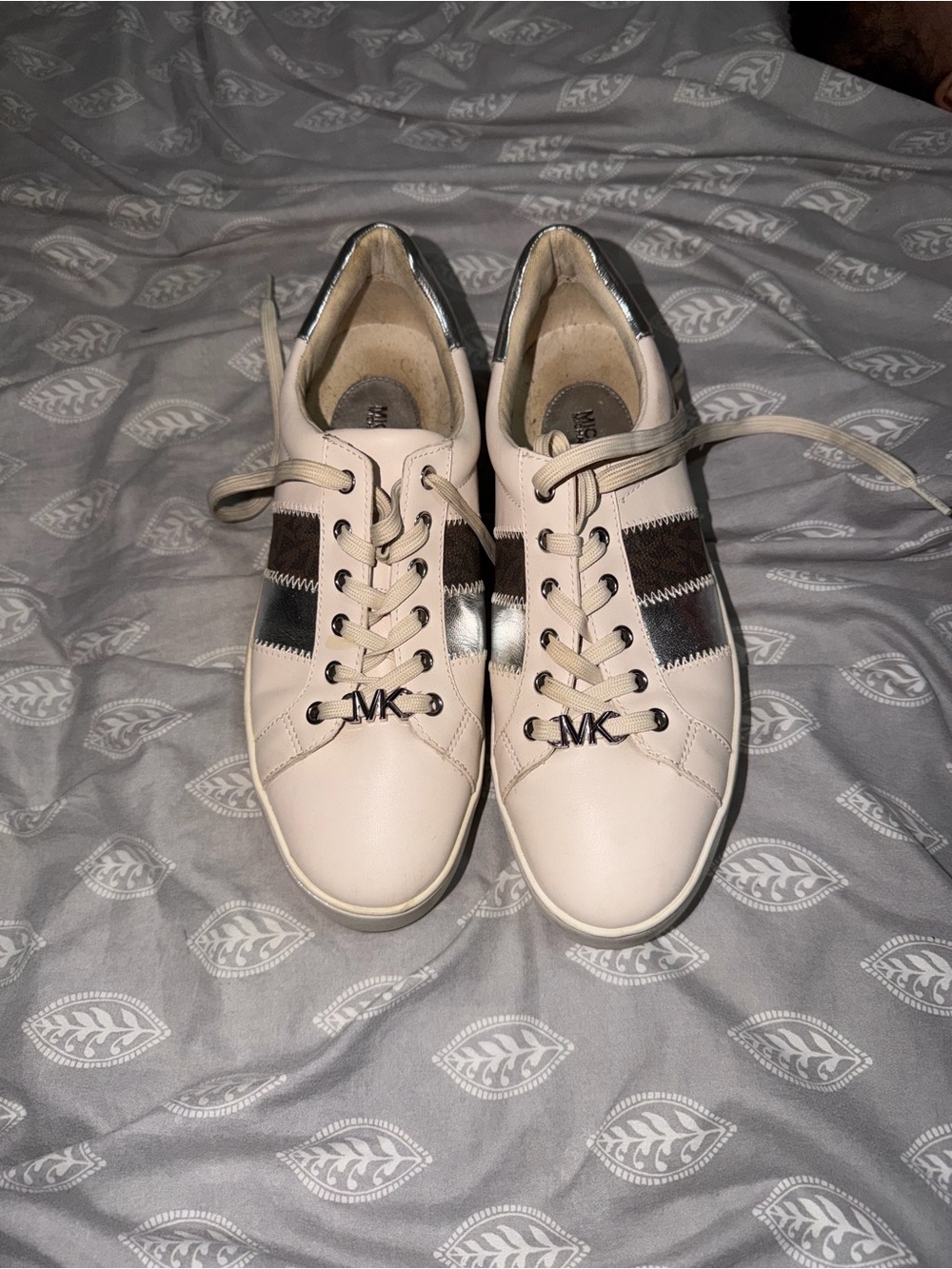 Michael Kors Cream and Dark Brown MK Logo Lace-Up Sneakers